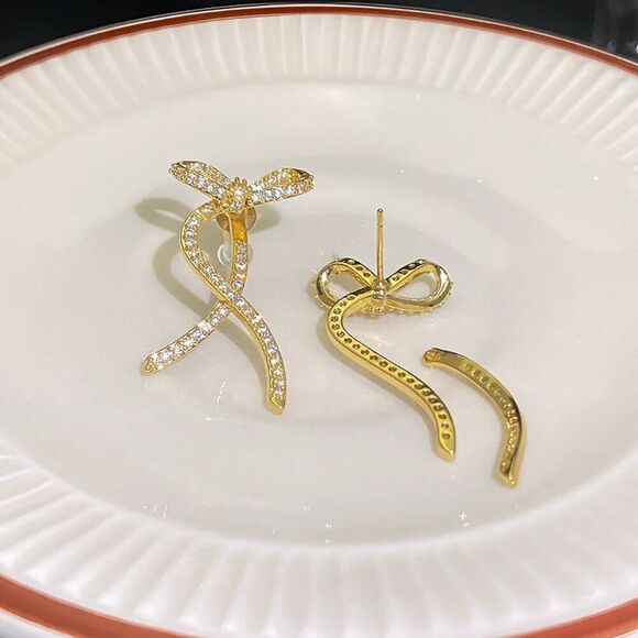 Crystal Bow Earrings in Gold - Picture 5 of 10